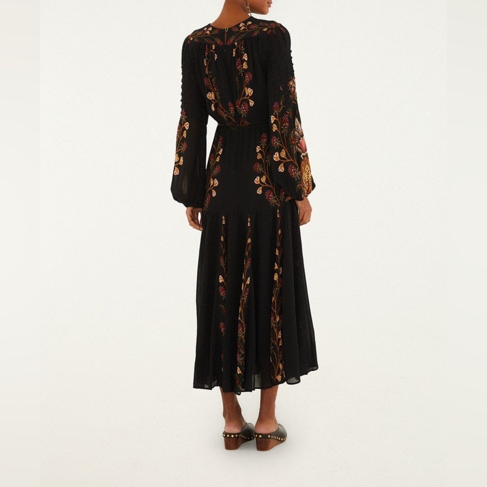 Farm Rio Black Berry Garden Long Sleeve Pleated Midi Dress Size S - Picture 7 of 15
